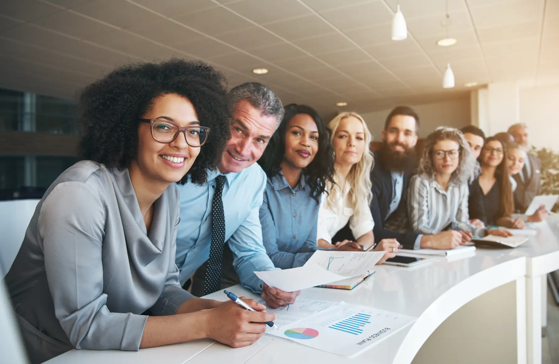Diverse group of professionals working together