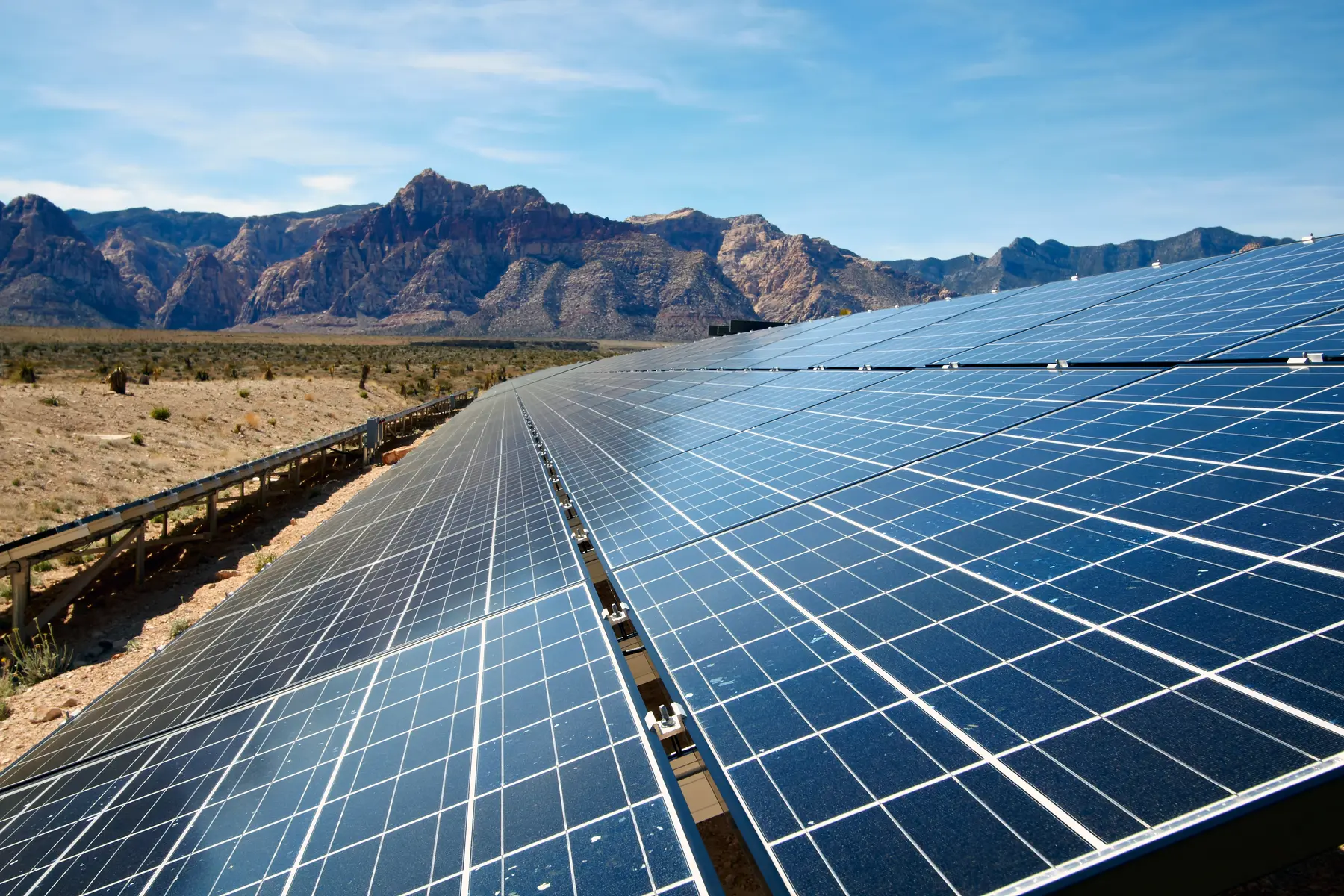 Solar panels in a desert landscape