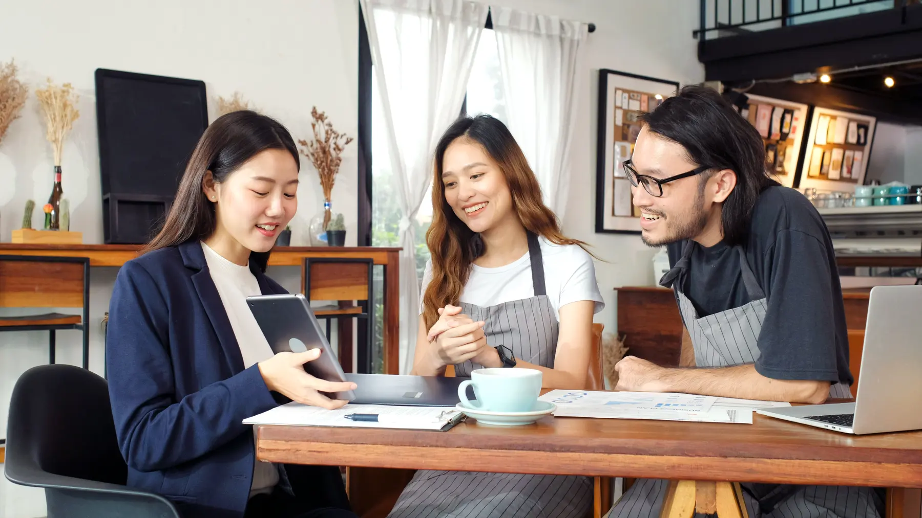 Business advisers meeting with clients