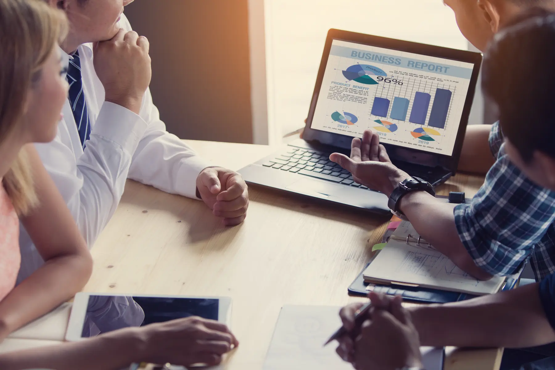 Business team reviewing a performance report